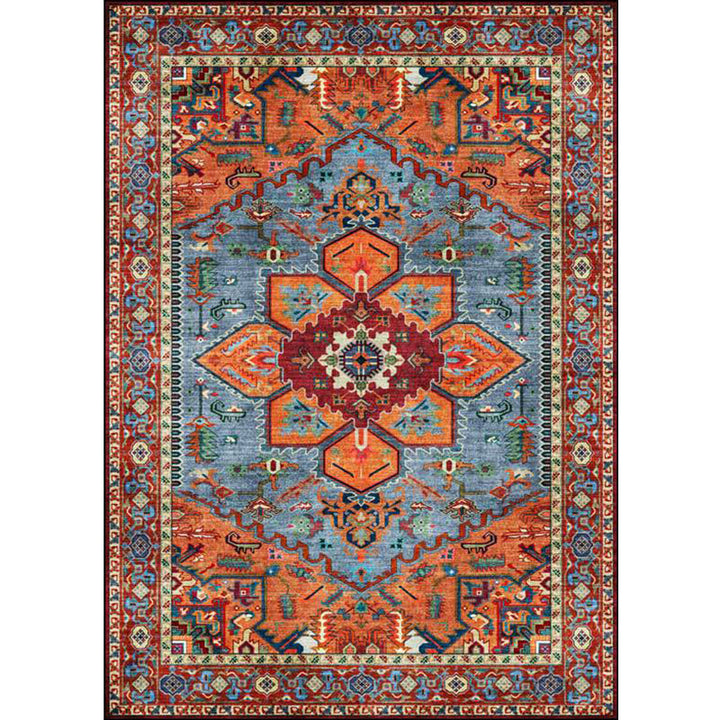 Lisslune | Retro Medallion Pattern Carpet Red Persian Carpet Polyester Machine Washable Non-Slip Area Rug for Bedroom