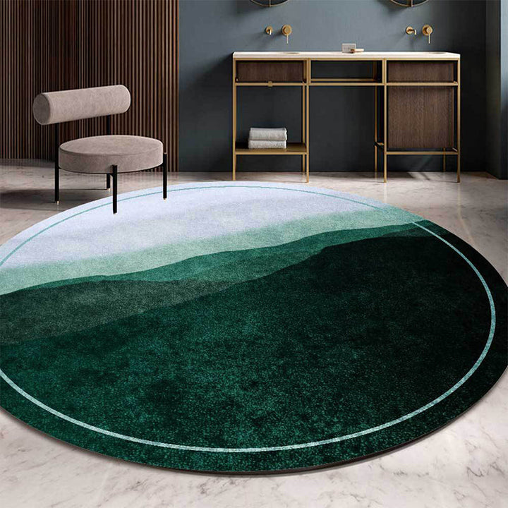 Lisslune | Green and Gray Oriental Carpet Polyester Mountain Ombre Pattern Carpet Washable Non-Slip Back Carpet for Living Room