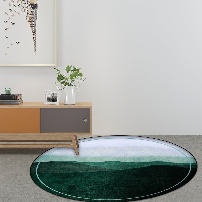 Lisslune | Green and Gray Oriental Carpet Polyester Mountain Ombre Pattern Carpet Washable Non-Slip Back Carpet for Living Room