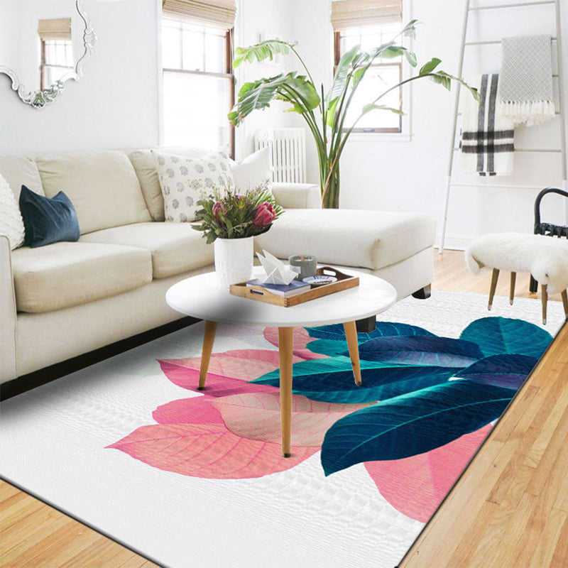 Lisslune | Traditional Leaf Pattern Carpet Blue and Pink Polyester Carpet Machine Washable Non-Slip Carpet for the Bedroom