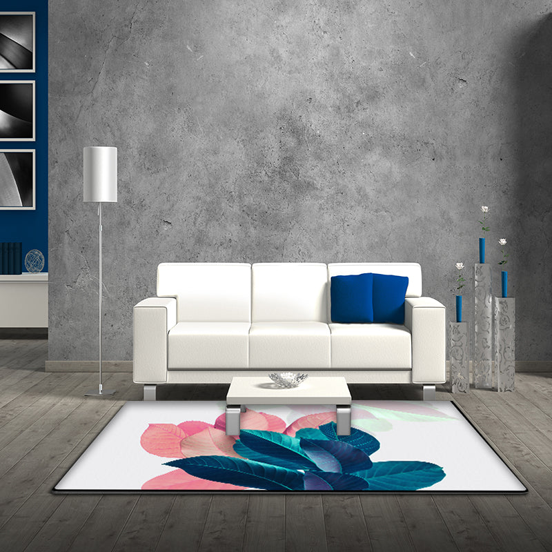 Lisslune | Traditional Leaf Pattern Carpet Blue and Pink Polyester Carpet Machine Washable Non-Slip Carpet for the Bedroom