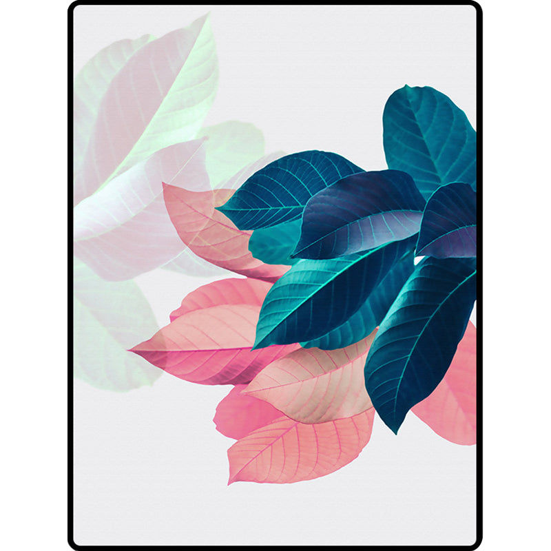 Lisslune | Traditional Leaf Pattern Carpet Blue and Pink Polyester Carpet Machine Washable Non-Slip Carpet for the Bedroom