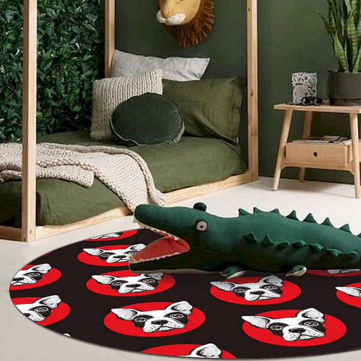 Lisslune | Kids Bedroom Rug in Black Animal Dog Dots Print Rug Polyester Stain Resistant Pet Friendly Area Rug