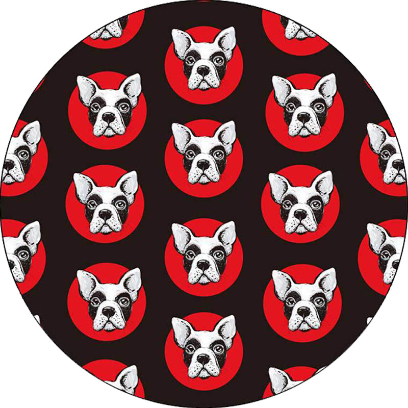 Lisslune | Kids Bedroom Rug in Black Animal Dog Dots Print Rug Polyester Stain Resistant Pet Friendly Area Rug