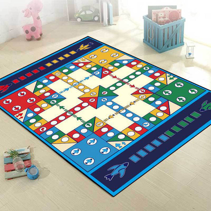 Lisslune | Unique Children's Carpet in Blue Educational Ludo Pattern Carpet Polyester Stain Resistant Rug for Nursery