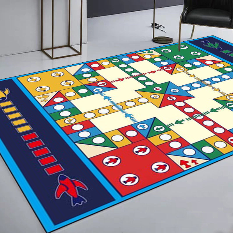 Lisslune | Unique Children's Carpet in Blue Educational Ludo Pattern Carpet Polyester Stain Resistant Rug for Nursery