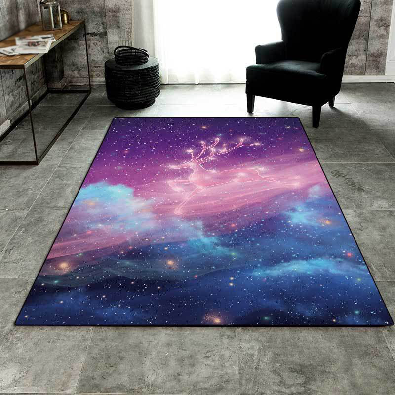 Lisslune | Unique Kids Rug in Purple Fairy Deer Galaxy Pattern Rug Polyester Non-Slip Back Rug for Children's Room