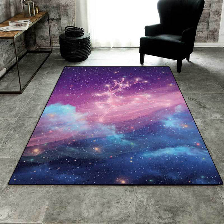 Lisslune | Unique Kids Rug in Purple Fairy Deer Galaxy Pattern Rug Polyester Non-Slip Back Rug for Children's Room