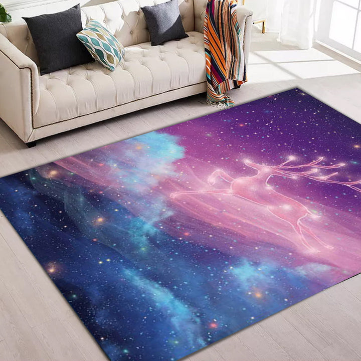 Lisslune | Unique Kids Rug in Purple Fairy Deer Galaxy Pattern Rug Polyester Non-Slip Back Rug for Children's Room