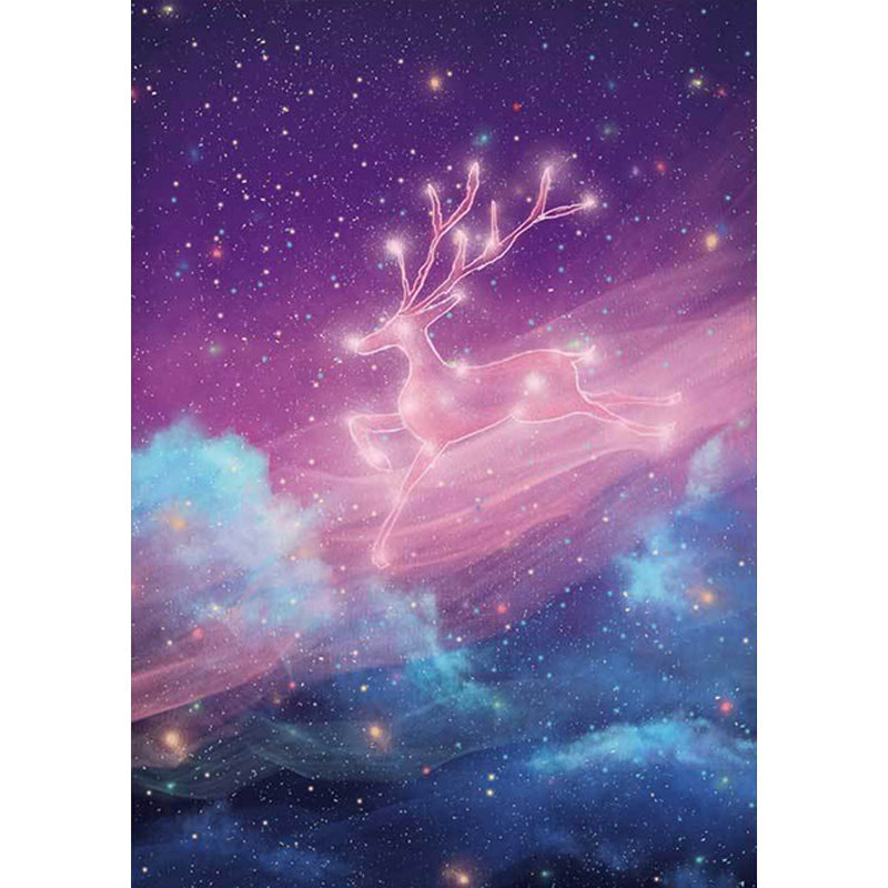 Lisslune | Unique Kids Rug in Purple Fairy Deer Galaxy Pattern Rug Polyester Non-Slip Back Rug for Children's Room