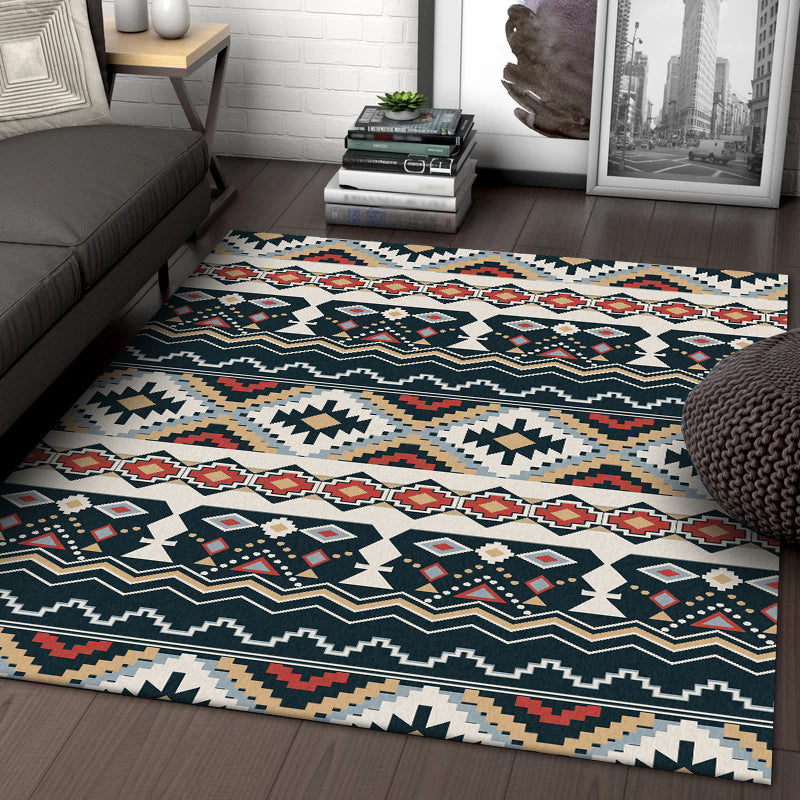 Lisslune | Southwest Tribal Print Carpet Black and White Polyester Carpet Machine Washable Non-Slip Area Rug for Living Room