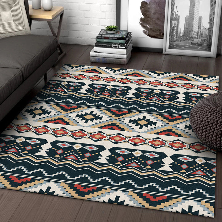 Lisslune | Southwest Tribal Print Carpet Black and White Polyester Carpet Machine Washable Non-Slip Area Rug for Living Room
