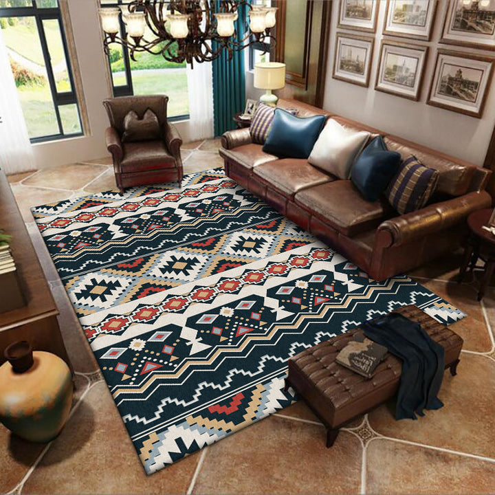 Lisslune | Southwest Tribal Print Carpet Black and White Polyester Carpet Machine Washable Non-Slip Area Rug for Living Room