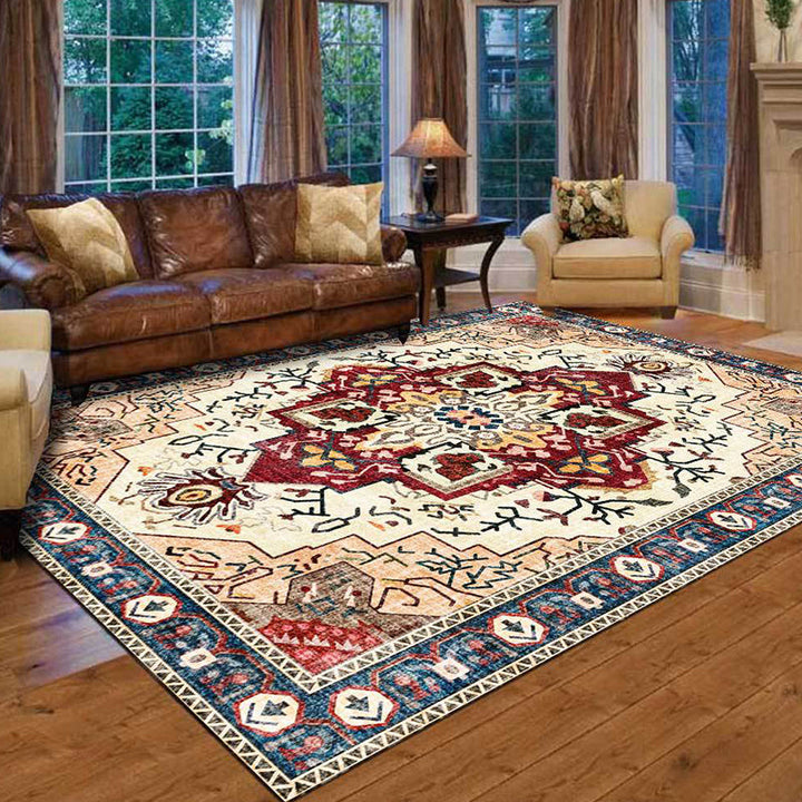 Lisslune | Moroccan Medallion Print Rug Light Brown Polyester Rug Machine Washable Non-Slip From the Floor for the Living Room