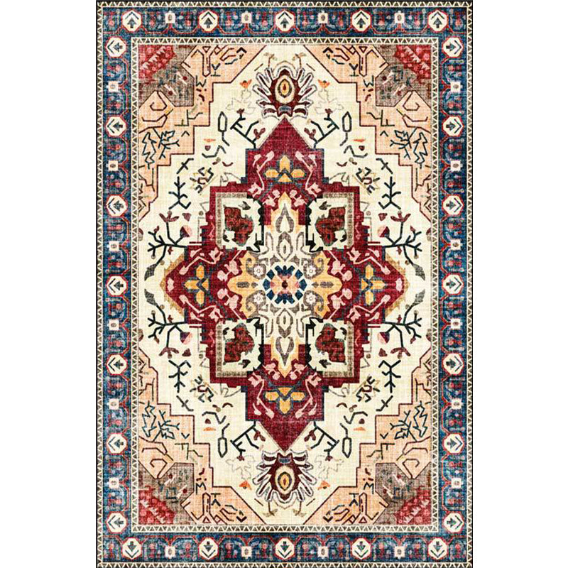Lisslune | Moroccan Medallion Print Rug Light Brown Polyester Rug Machine Washable Non-Slip From the Floor for the Living Room