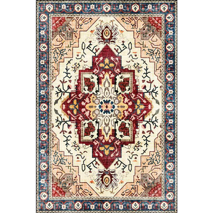 Lisslune | Moroccan Medallion Print Rug Light Brown Polyester Rug Machine Washable Non-Slip From the Floor for the Living Room