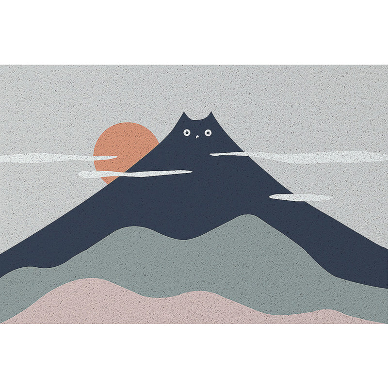 Lisslune | Green and Gray Children's Mat Vinyl Cat Mountains Print Carpet Washable Nonslip Back Rug for Children's Room