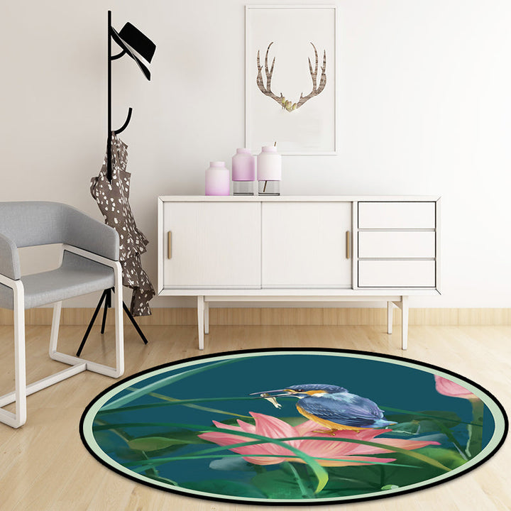 Lisslune | Vintage Lotus Pattern Carpet with Bird and Leaf Green Polyester Carpet Machine Washable Non-Slip Area Rug for Living Room