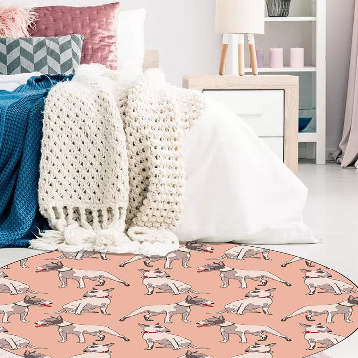 Lisslune | Orange Children's Room Carpet Children Animal Dog Pattern Area Rug Polyester Stain Resistant Washable Rug