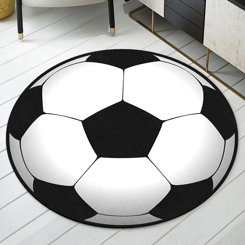 Lisslune | Black and White Children's Room Carpet Kids Sports Football Pattern Area Rug Polyester Washable Stain Resistant Area Rug