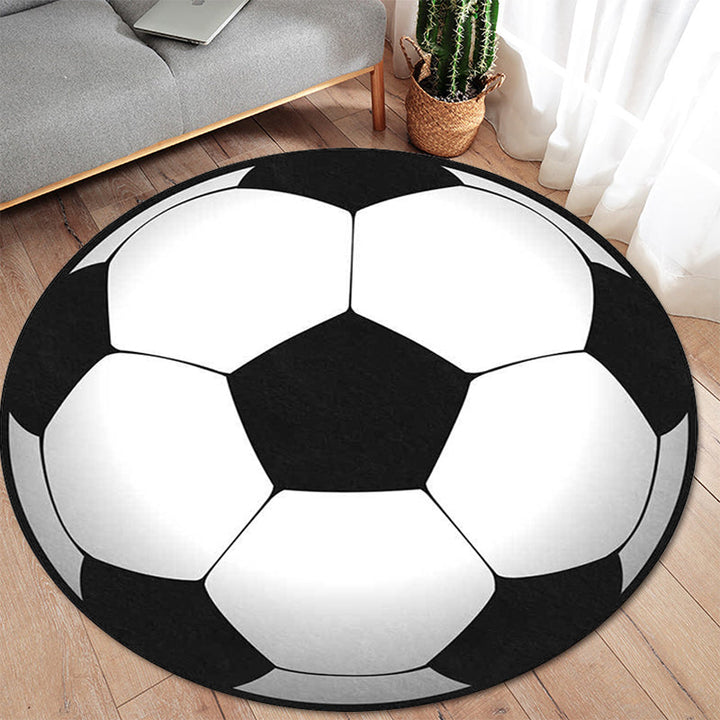 Lisslune | Black and White Children's Room Carpet Kids Sports Football Pattern Area Rug Polyester Washable Stain Resistant Area Rug