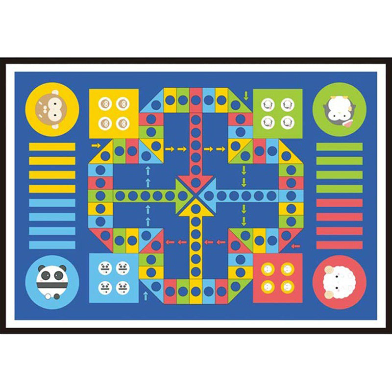 Lisslune | Blue Children's Room Carpet Children Educational Ludo Pattern Area Rug Polyester Pet Friendly Washable Rug