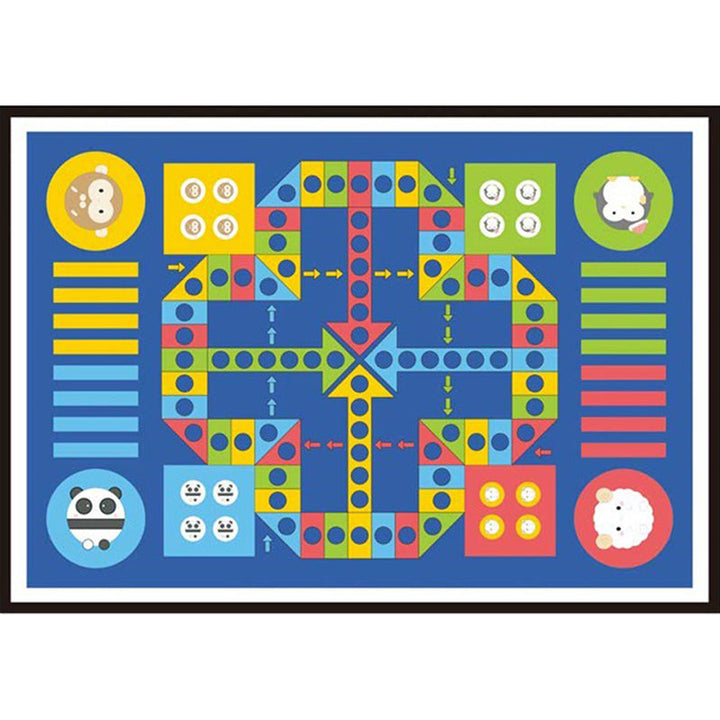 Lisslune | Blue Children's Room Carpet Children Educational Ludo Pattern Area Rug Polyester Pet Friendly Washable Rug