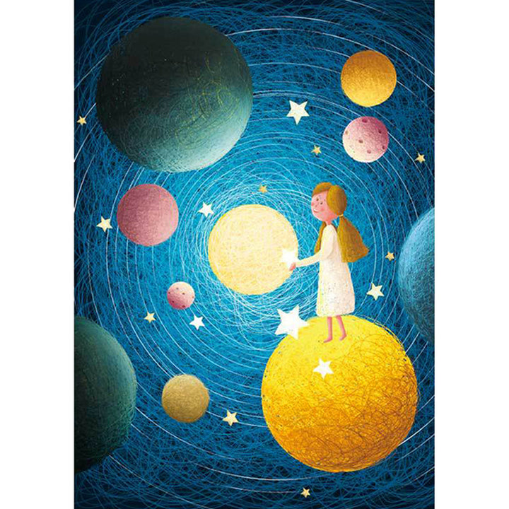 Lisslune | Beautiful children's rug in blue with planet patterns in space, polyester, non-slip, washable, rug for the children's room