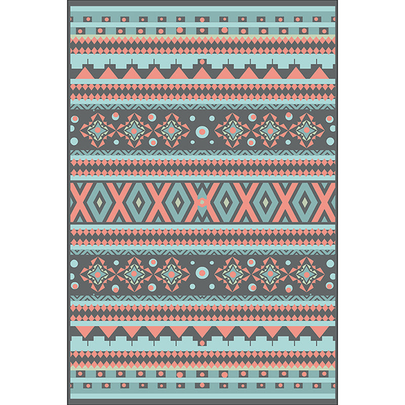 Lisslune | Z southwest tribal striped print rug blue and green polyester rug machine washable non-slip living room rug for living room