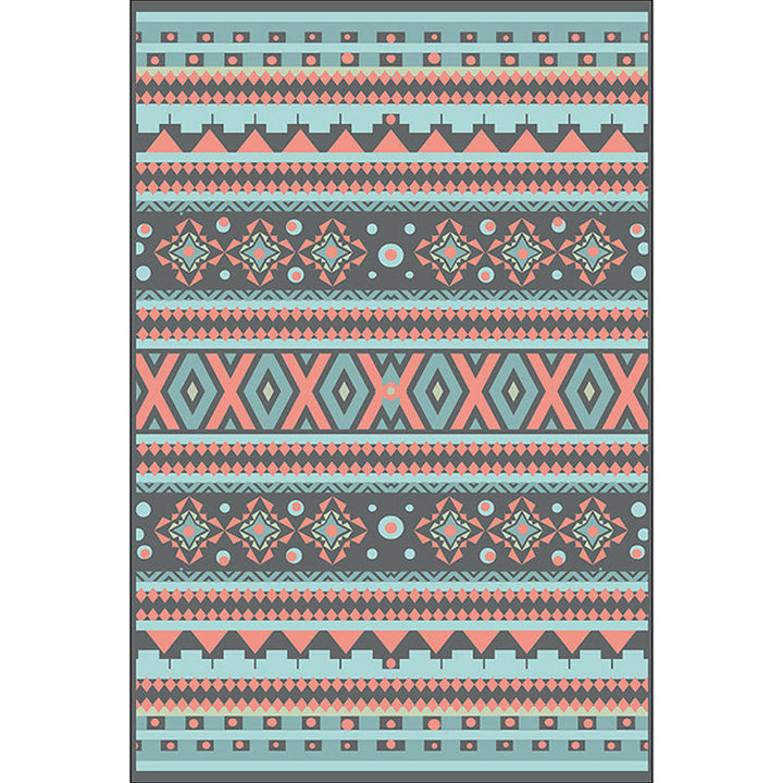 Lisslune | Z southwest tribal striped print rug blue and green polyester rug machine washable non-slip living room rug for living room