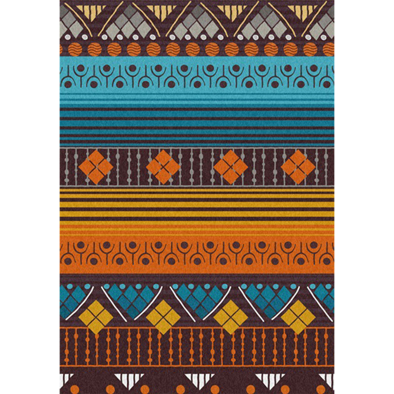 Lisslune | Stamm geometric striped pattern rug brown and blue vintage rug polyester washable non-slip backing rug for bedroom