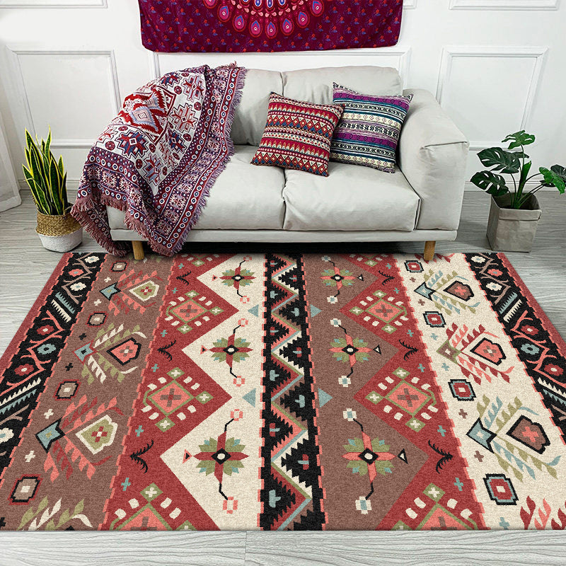 Lisslune | Stylish Tribal Design Carpet Red Vintage Carpet Polyester washable Non-slip back Carpet for bedroom