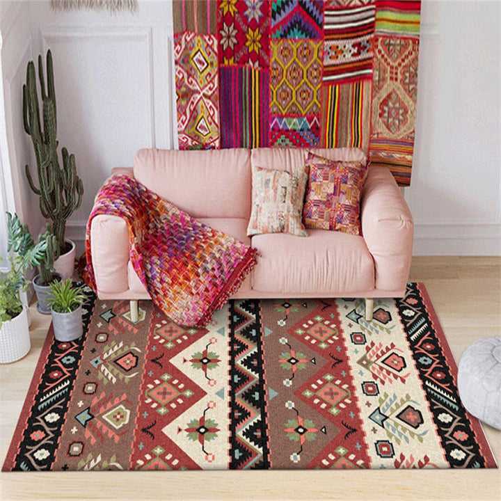 Lisslune | Stylish Tribal Design Carpet Red Vintage Carpet Polyester washable Non-slip back Carpet for bedroom