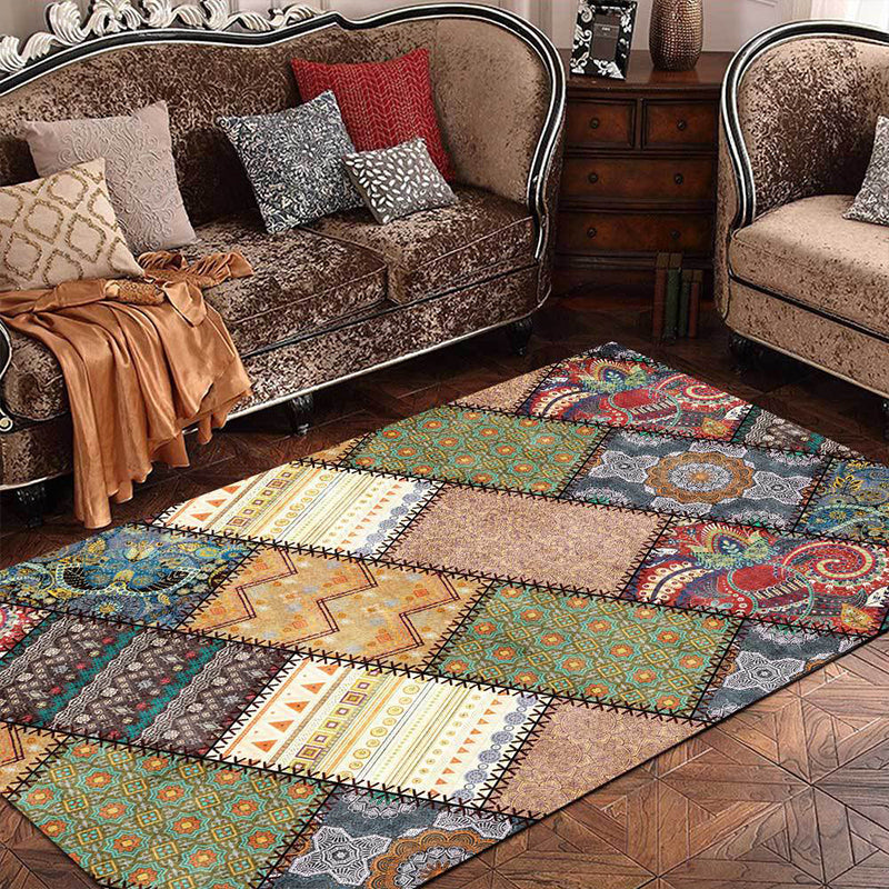 Lisslune | Unique tribal pattern carpet red and gray vintage carpet polyester washable non-slip backing living room carpet for the bedroom