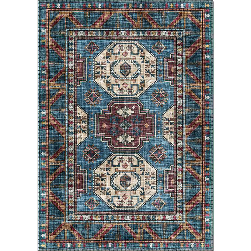 Lisslune | Moroccan Medallion Pattern Rug Blue Polyester Rug Machine Washable Non-Slip Area Rug for Living Room