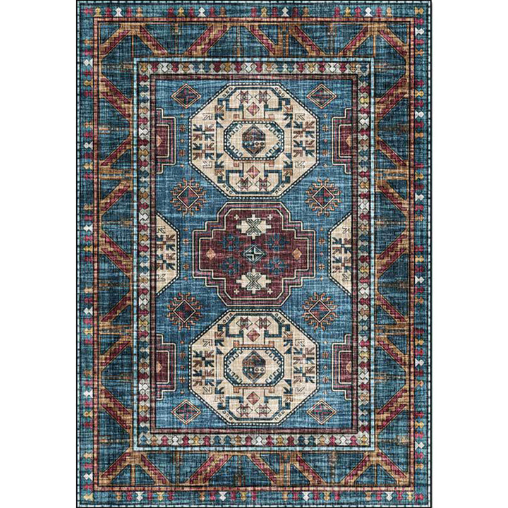 Lisslune | Moroccan Medallion Pattern Rug Blue Polyester Rug Machine Washable Non-Slip Area Rug for Living Room