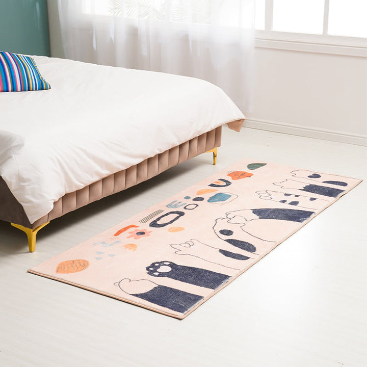 Lisslune | Apricot Kids Carpet Polyester Cat Feet Print Carpet Machine Washable Non-Slip Backing Rug for Kids Room