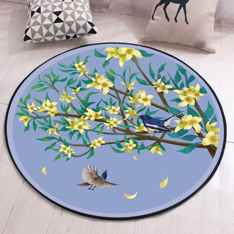 Lisslune | Unique Flower Pattern Carpet with Bird and Leaf Purple and Yellow Oriental Carpet Polyester Washable Non-Slip Back Area Rug for Bedroom