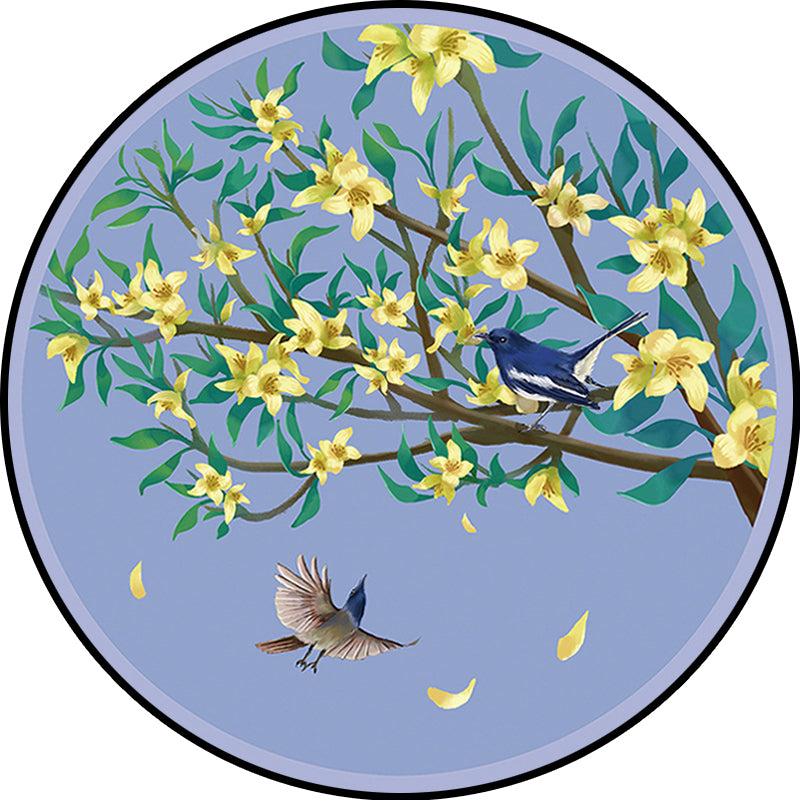 Lisslune | Unique Flower Pattern Carpet with Bird and Leaf Purple and Yellow Oriental Carpet Polyester Washable Non-Slip Back Area Rug for Bedroom