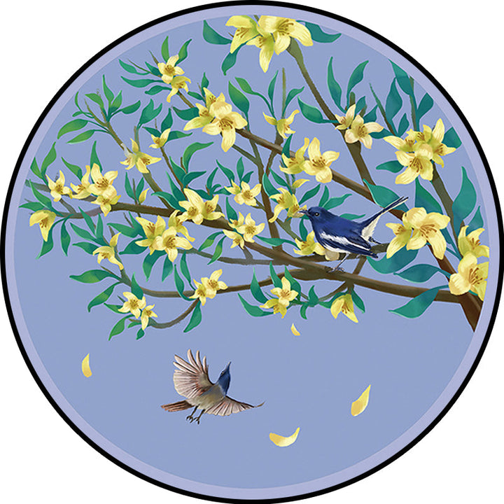 Lisslune | Unique Flower Pattern Carpet with Bird and Leaf Purple and Yellow Oriental Carpet Polyester Washable Non-Slip Back Area Rug for Bedroom