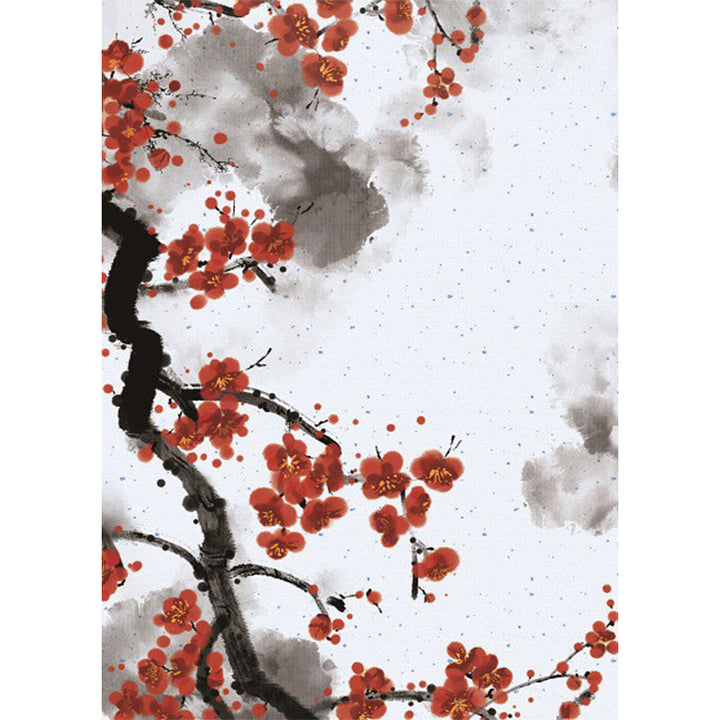 Lisslune | Red and White Oriental Carpet Polyester Ink Wash Paint Pattern Carpet Washable Nonslip Back Carpet for Bedroom
