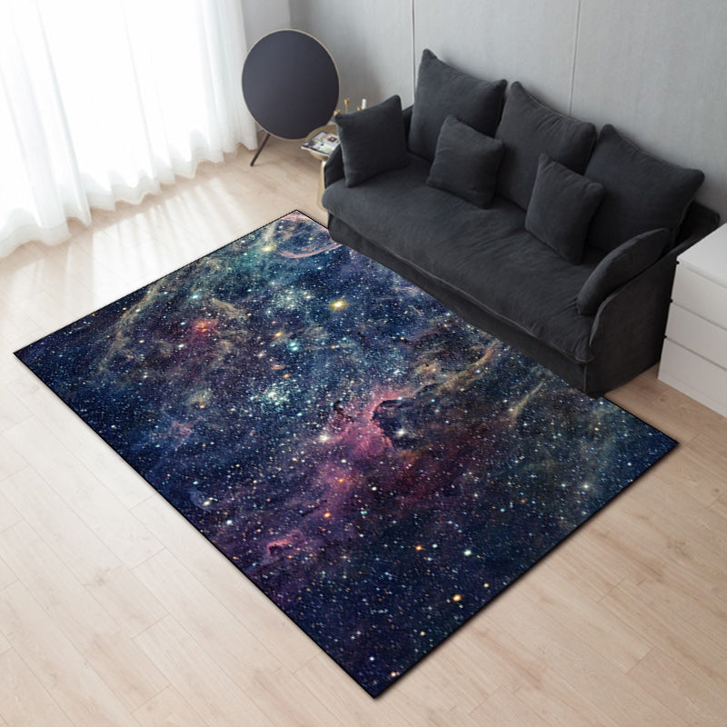 Lisslune | Modern living room rug in blue outdoor galaxy print rug polyester non-slip backing rug