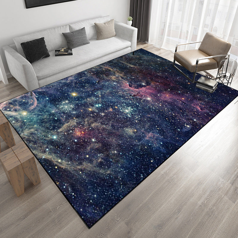 Lisslune | Modern living room rug in blue outdoor galaxy print rug polyester non-slip backing rug