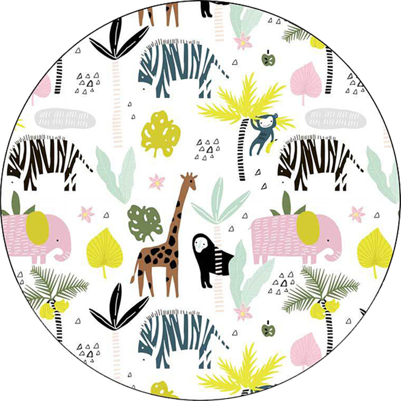 Lisslune | White Children's Room Rug Kids Animal Giraffe Zebra Elephant Pattern Area Rug Polyester Non-Slip Underlay Rug