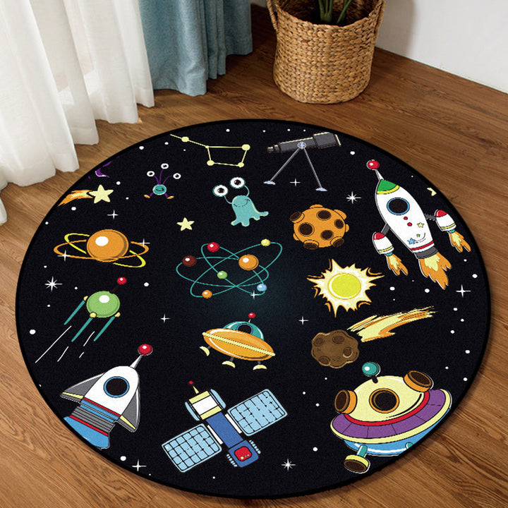 Lisslune | Unique Children's Carpet in Black Outdoor Space Airplane Planet Star Patterns Carpet Polyester Pet Friendly Area Rug for Children's Room