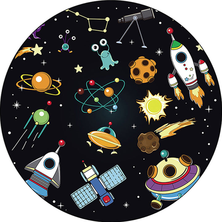 Lisslune | Unique Children's Carpet in Black Outdoor Space Airplane Planet Star Patterns Carpet Polyester Pet Friendly Area Rug for Children's Room