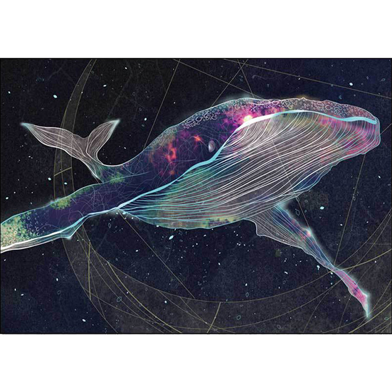 Lisslune | Kids Room Carpet in Black Extraterrestrial Star Whale Print Carpet Polyester Nonslip Back Washable Area Rug