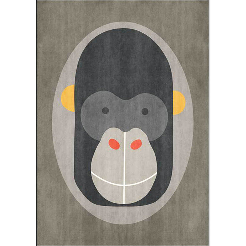 Lisslune | Casual Kids Carpet in Gray Animal Orangutan Pattern Carpet Polyester Stain-Resistant Carpet for Kids Room