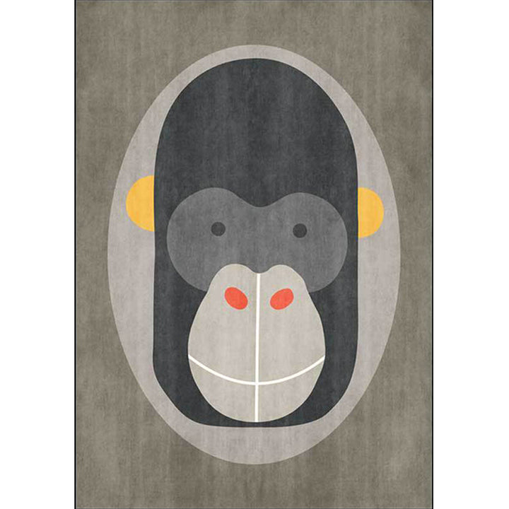 Lisslune | Casual Kids Carpet in Gray Animal Orangutan Pattern Carpet Polyester Stain-Resistant Carpet for Kids Room