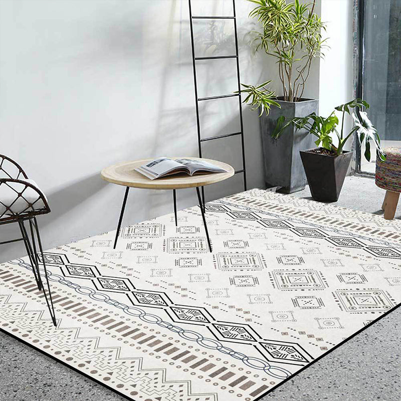 Lisslune | Classic Geometric Pattern Carpet White Vintage Carpet Polyester Washable Non-Slip Back Carpet for Bedroom